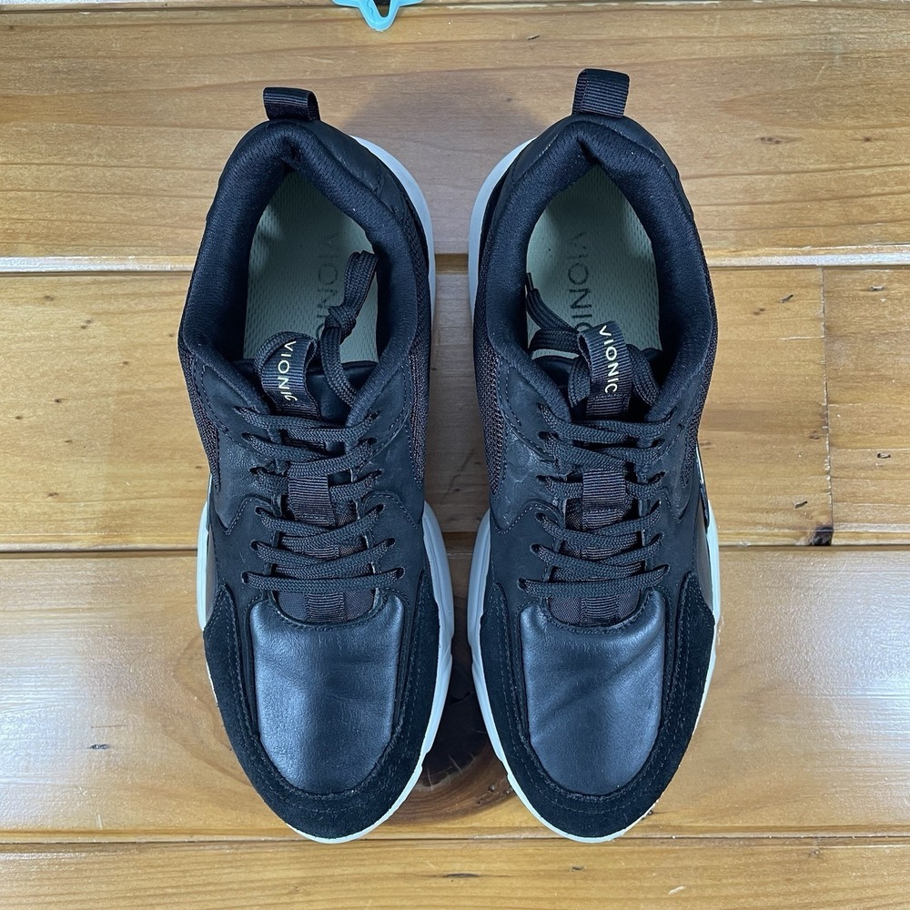 Vionic Aris Womens Size 9.5 Black Suede Leather Embossed Leopard Chunky Sneakers - Picture 3 of 16